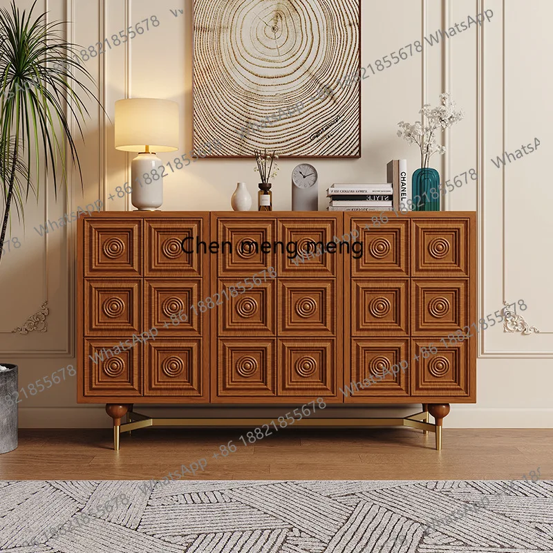 

Medieval solid wood dining side French retro living room wall storage cabinet carved decorative entrance cabinet