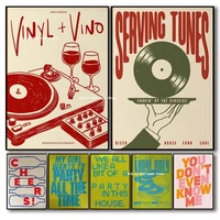 Serving Tunes & Vinyl Vino Record Canvas Print Mid-century Wine Music Wall Art Poster for Kitchen Home Decor Music Lovers Gift