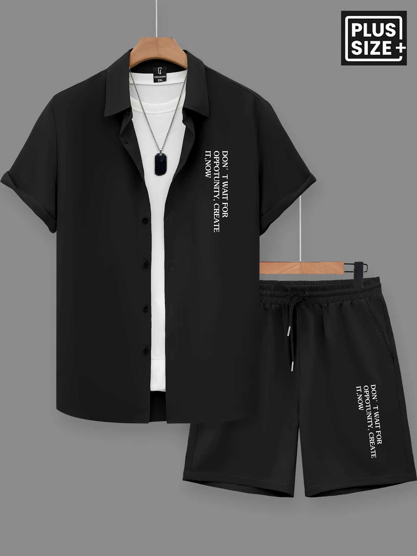 

Men's Large Size Summer Ice Silk Outfit, Khaki Lapel Shirt & Shorts, Plus Size Daily Wear