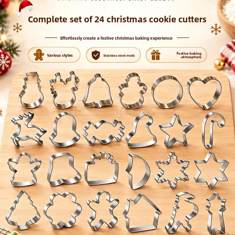 Christmas Stainless Steel Cookie Cutters 22 Pcs Halloween Cookie Mold Set Santa Face Christmas Tree Snowflake Gingerbread Love
