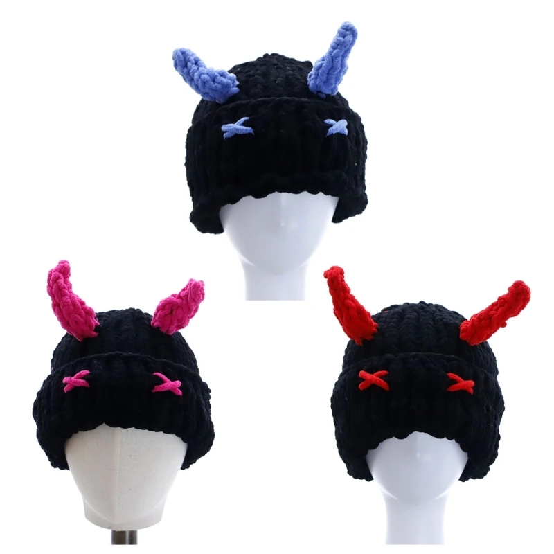 

Beanie Gothic Knitted Hat Womens Girls Autumn Winter Devil Horn Caps Gift