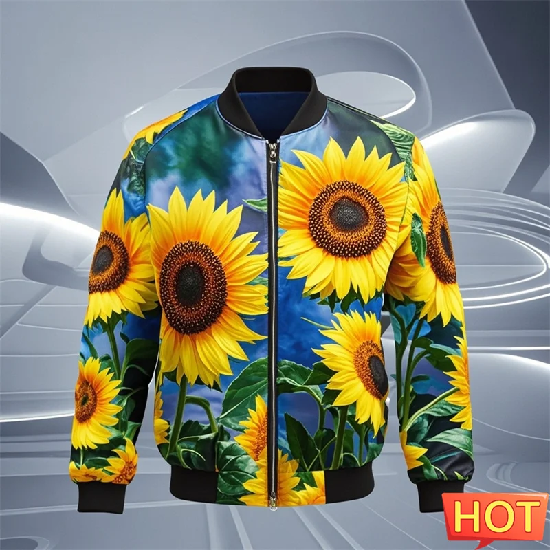 Autumn New 3D Yellow Flower Sunflowers Printing Jacket Women Funny Streetwear Long Sleeves Unisex Fashion Jackets Mens Clothing