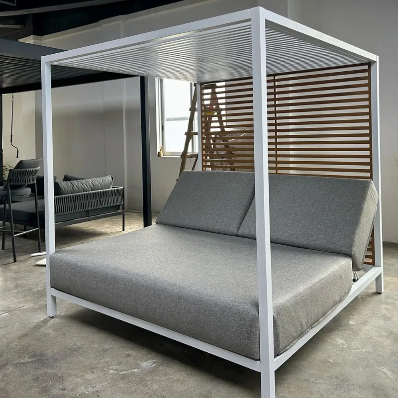 Luxury Customizable Patio Aluminum Daybeds With Canopy Double Aluminum Canopy-Bed With Cushionpromote sales