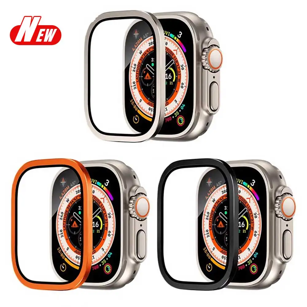 2PCS Titan Metallrahmen für Apple Watch Ultra2 49mm Zubehör Gehärtetes Glas Anti-Kratz-Film Serie Ultra Displayschutzfolie
