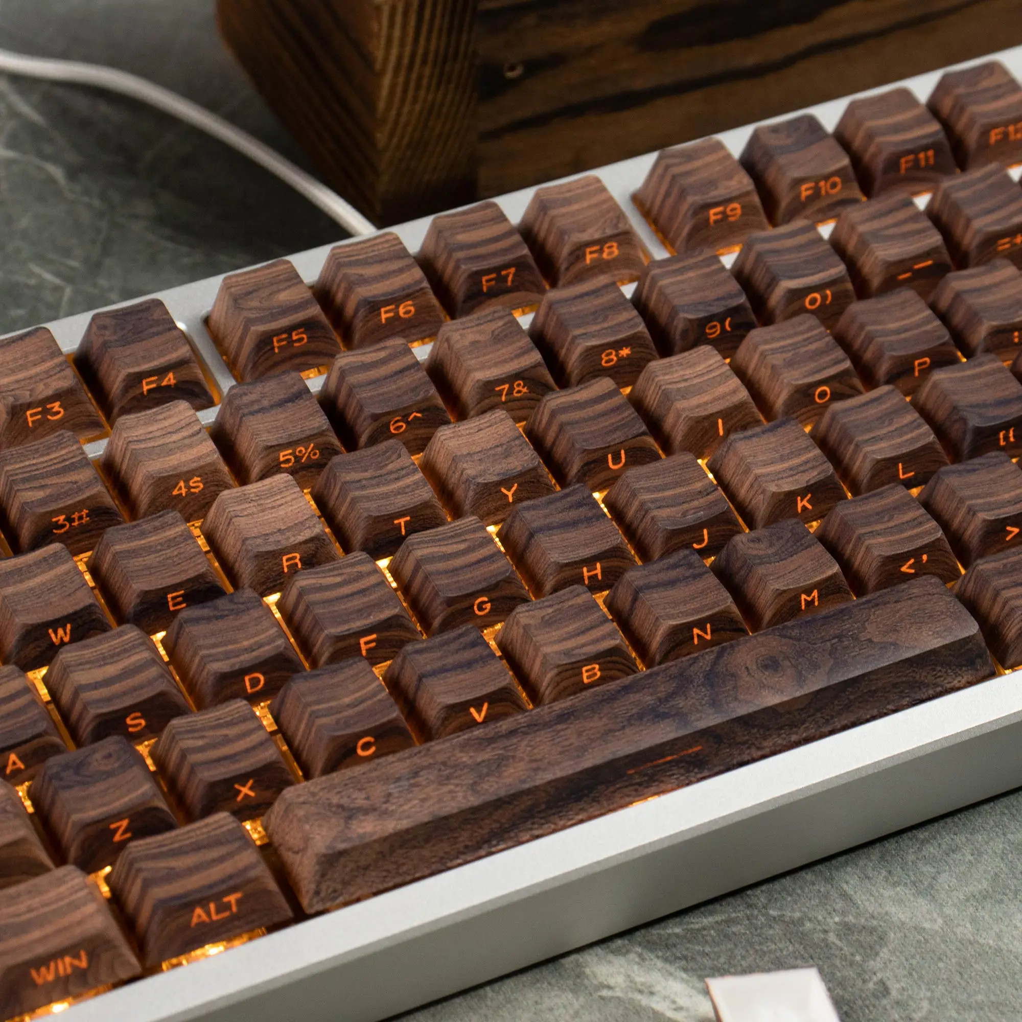 136 Keys Wooden texture keycaps Cherry Profile 5 Side Dye-Sub PBT Side Print Backlit Keycaps For Cherry MX Mechanical Keyboard