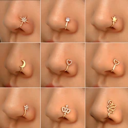 1Pc Fake Piercing Nose Ring Heart Star Moon Clip On Nose Ear Clip Cuff Earring For Women Girls Gift Body Jewelry