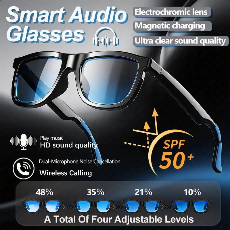 

2026 Smart Audio Glasses Play Music Dual Microphone Noise Reduction Touch Color Changing Lens Super Clear Sound Quality Glasses