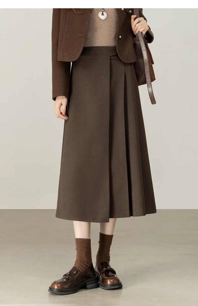 SENTUBILA Damen A-Linien-Rock 2026 Winter Hohe Taille Asymmetrisches Einseitig Plissiertes Design Minimalistischer Pendlerrock 154QP4000 – Detail 18