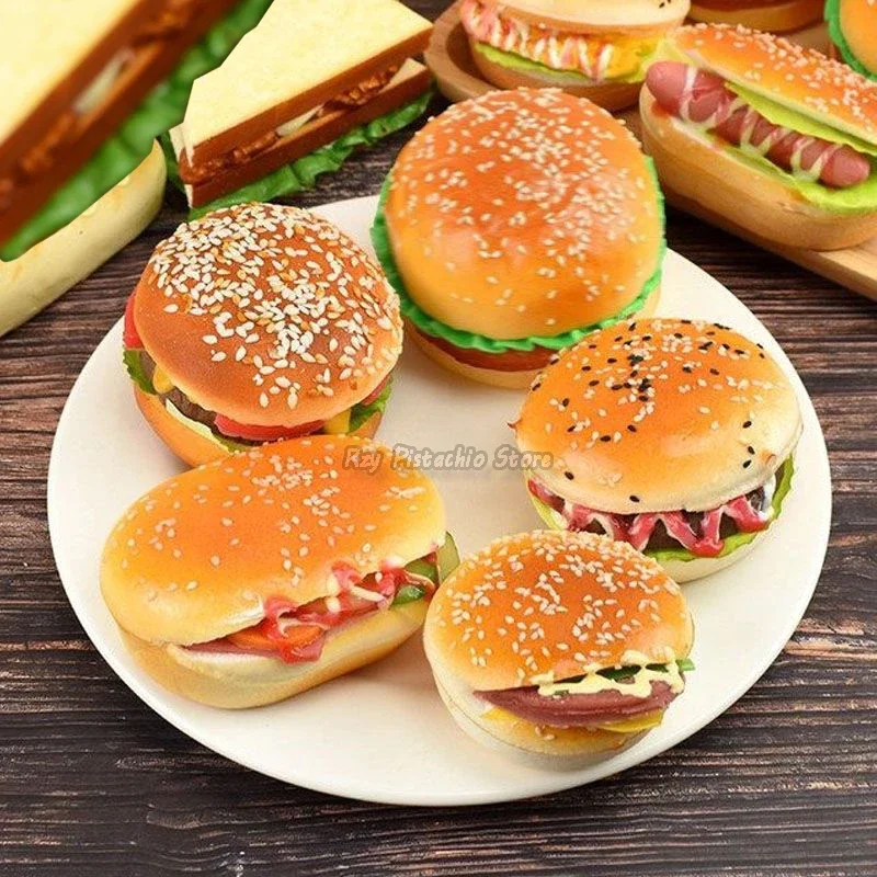 Kids Simulation Food Kitchen Toy Pretend Play Cooking Fake Bread Hamburger Hot Dog Model Soft Burgers Bakery Toys for Girls Gift