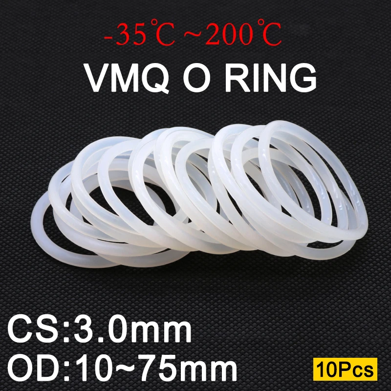 

10pcs VMQ White O Ring Gasket CS 3mm OD 10 ~ 75mm Silicone Food Grade o-rings silicon ring high temperature gasket