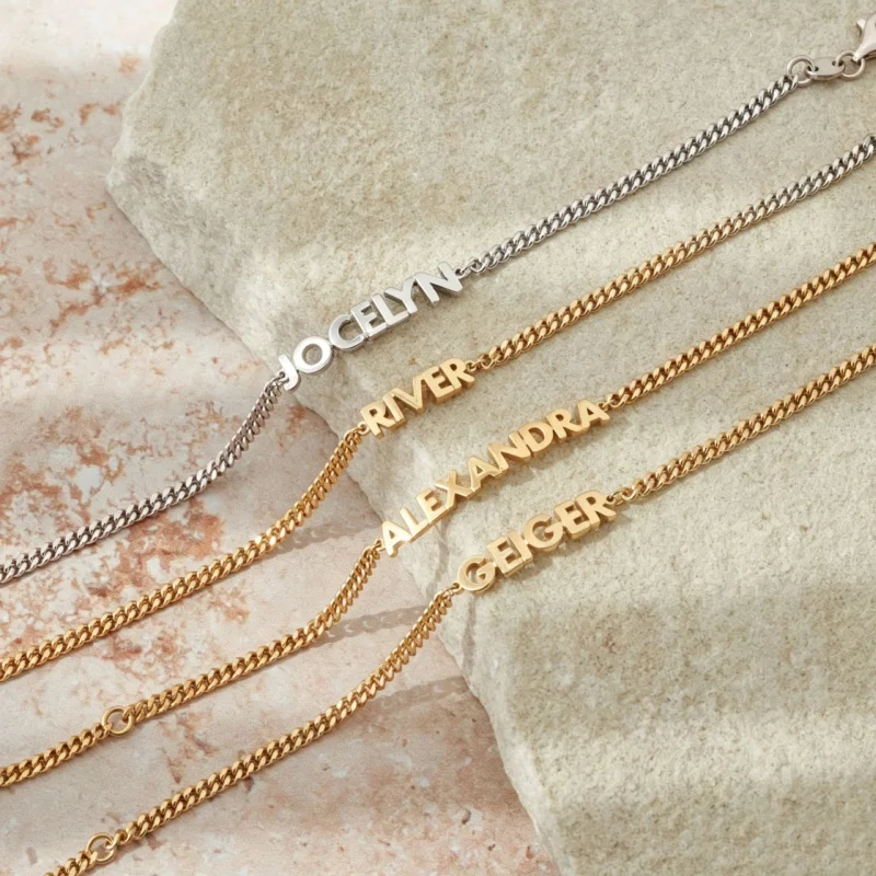 Custom Stainless Steel Letter Bracelet, Personalized Cube Name Bracelet, Custom Nameplate Jewelry, Holiday Gift