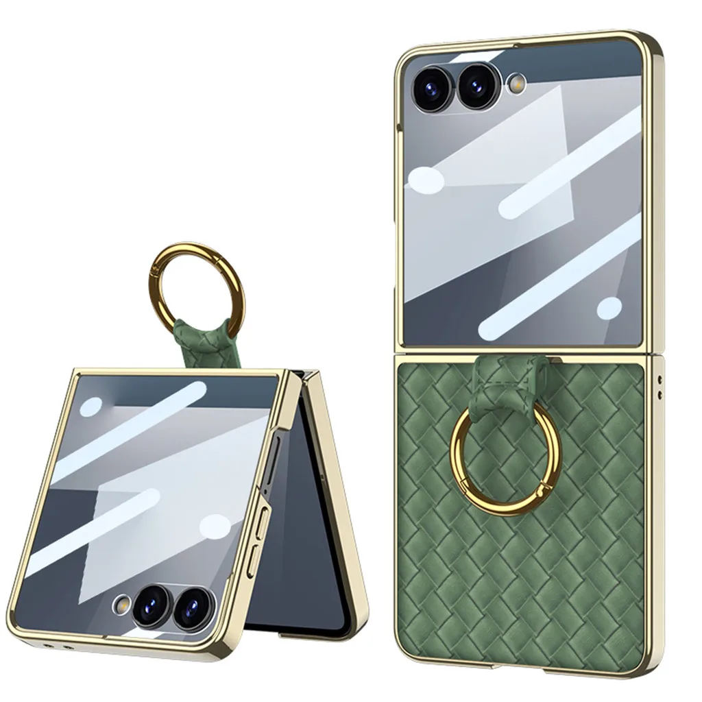 

Чехол для телефона с гальваническим кольцом и плетением пленки для Samsung Galaxy Z Flip 7 6 5 Flip7 Flip6 Flip5 5G, чехол для предотвращения падения