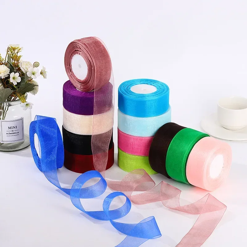 45 متر/لفة الأبيض الأورجانزا الشريط DIY بها بنفسك الحرف اليدوية المواد عيد الميلاد الزفاف حفلة عيد ميلاد هدية التفاف شرائط الشيفون