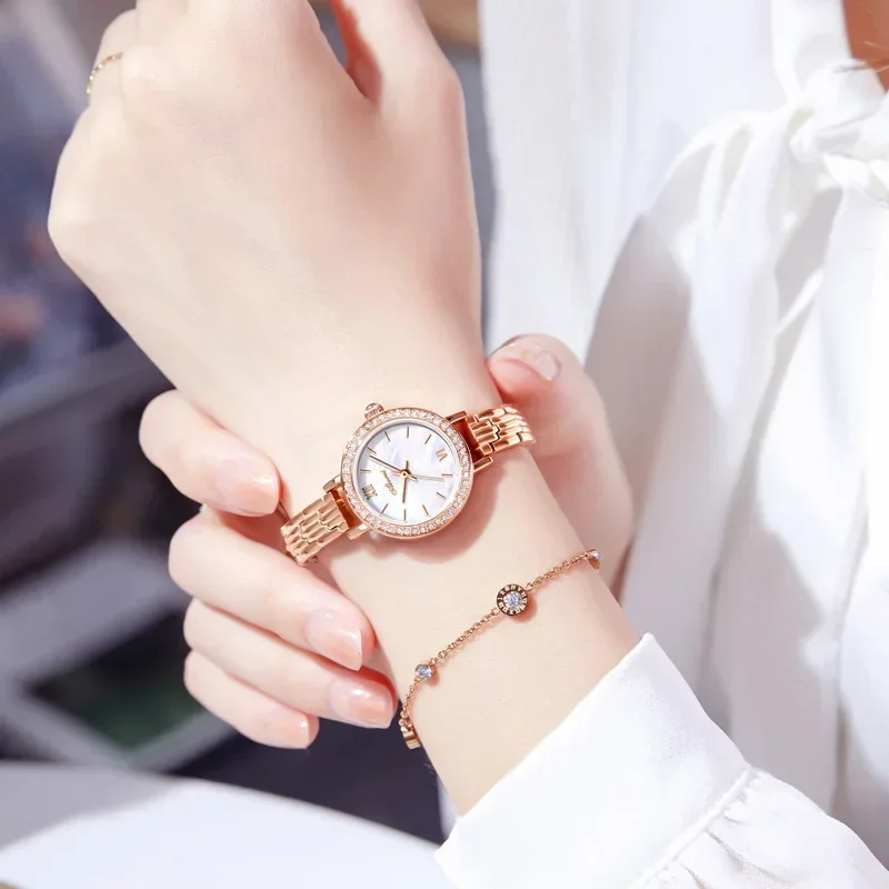 Women's Watch Small Dial and Luxury Quartz Clock Gold Gift Fashion Waterproof Chic Elegant DRESS Bracelet Watch for Women