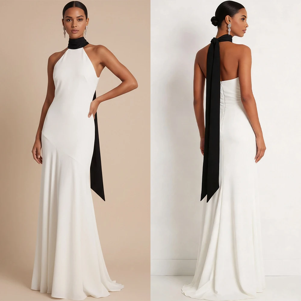 Customized Halter Floor Length Backless Zipper Sleeveless Vestidos Para Bodas Mujer Invitada Robes De Soirée فساتين السهرة Dress