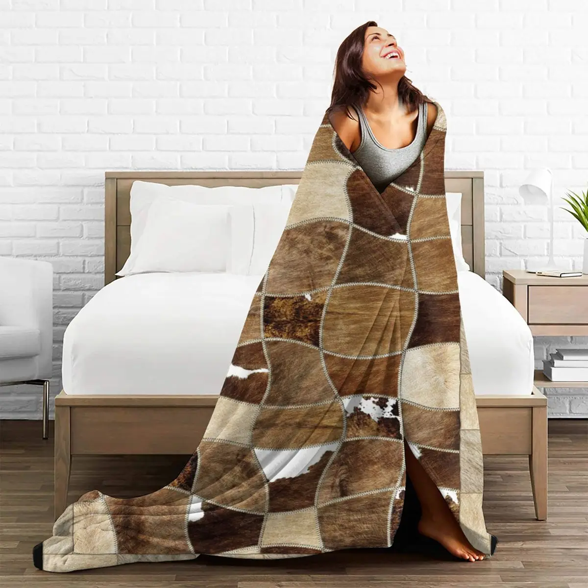 Cowhide Animal Feather Blanket Fleece Decoration Breathable Ultra-Soft Throw Blankets for Home Office Bedspreads