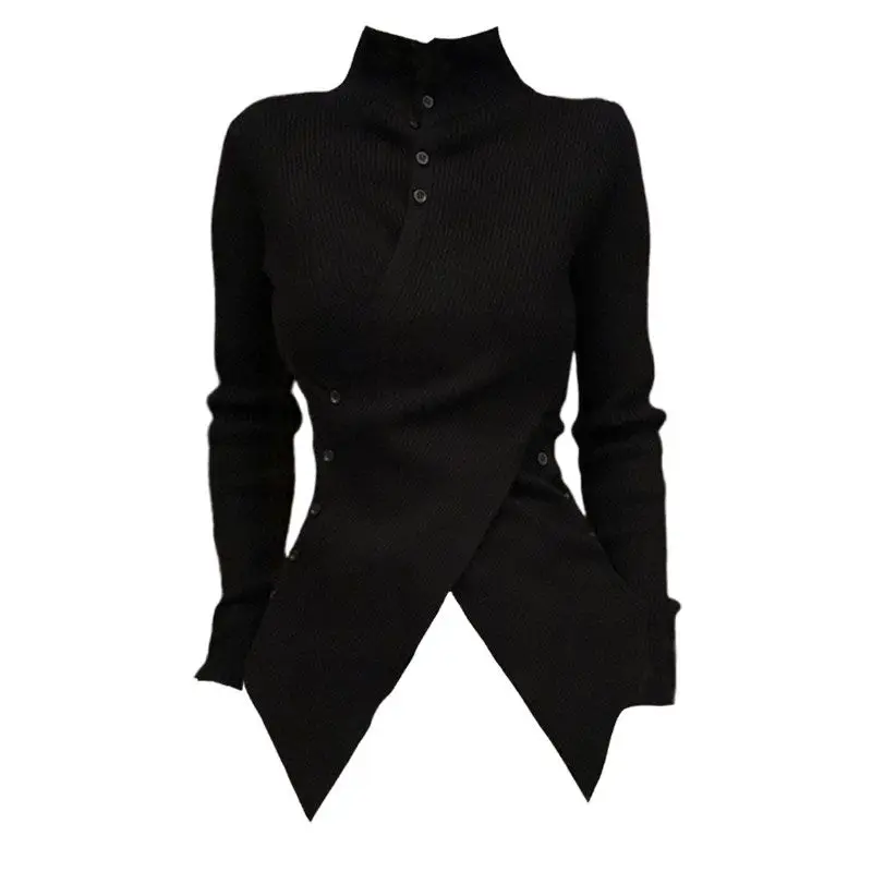 

Oversize Turtleneck Knitted Top for Women 2025 Spring Autumn New Bottoming Sweaters Irregular Slim Fit Long Sleeve Cardigan