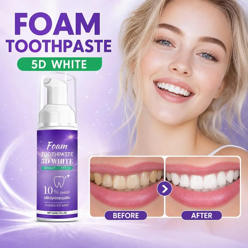 60ml 5D Purple Tooth Mousse Fresh Breath Travel Teeth Stain Removal Oral Care 1PC