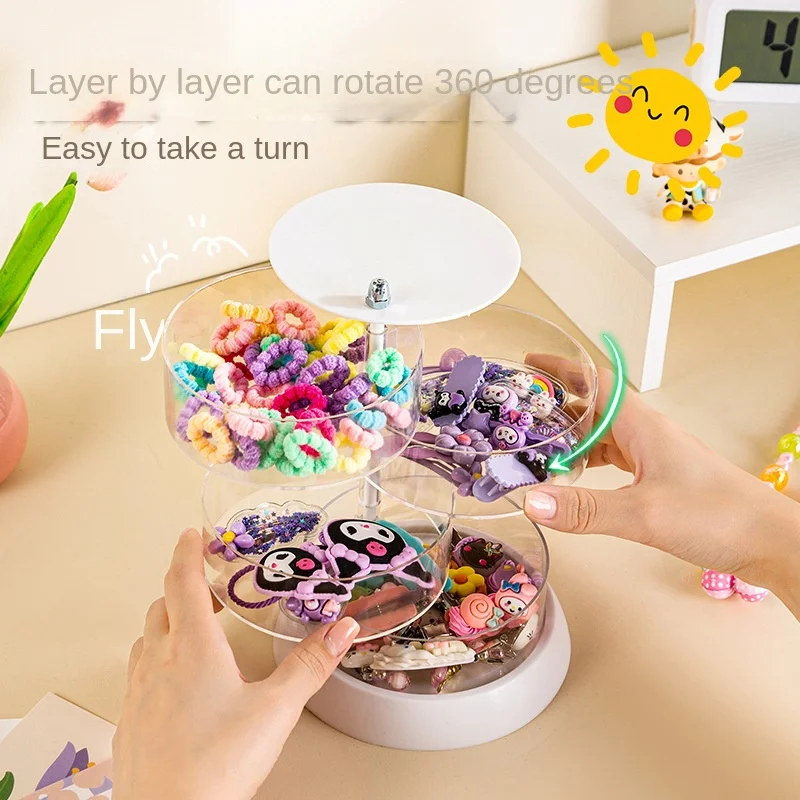 3913 Children\'S Hair Accessories Storage Box Multi-Layer Rotating Hair Clip Finishing Girl\'S Hair Rope Rubber Band Jewelry Box