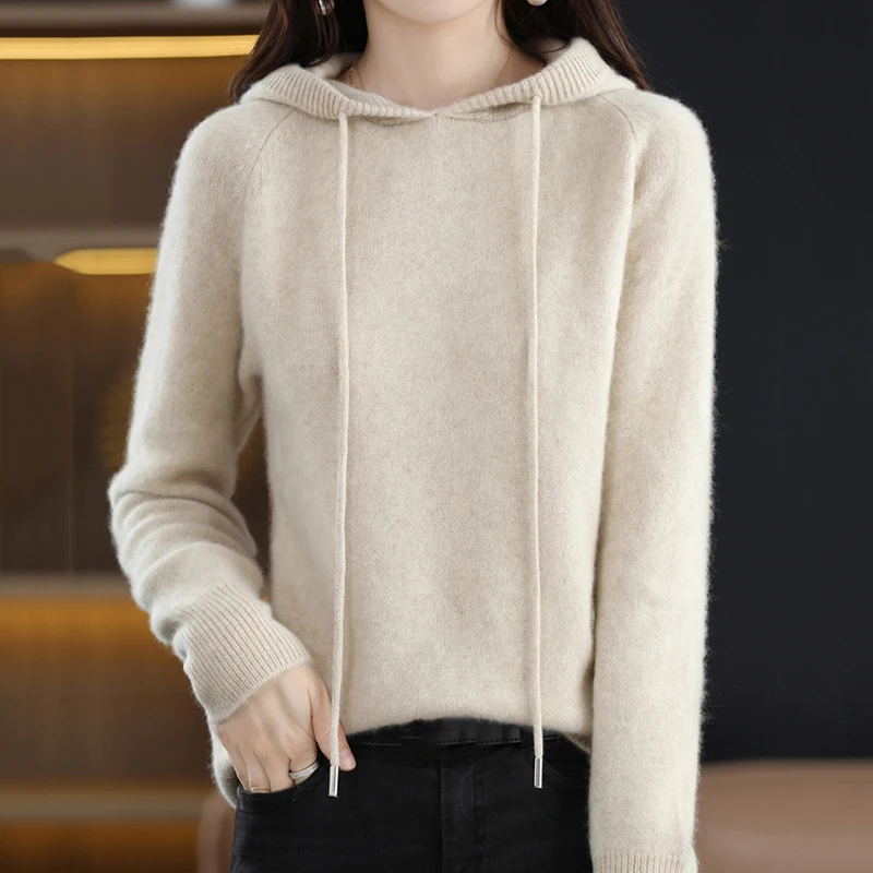 Rimocy Autumn Winter Hooded Sweater Women Basic Long Sleeve Knitting Pullover Woman 2024 Solid Color Soft Warm Jumper Ladies