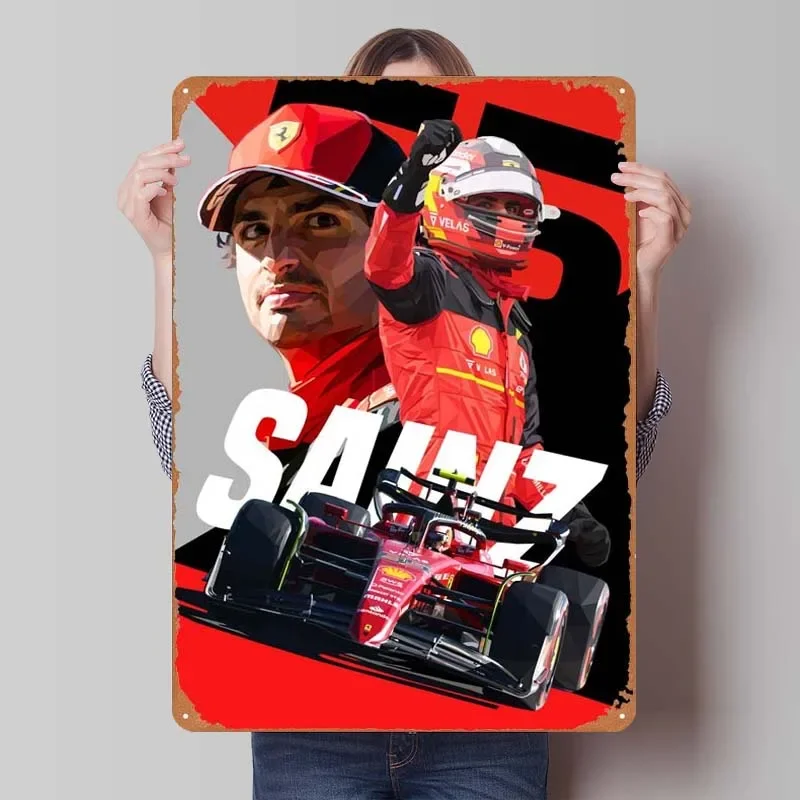 Low Poly Carlos Sainz Sign Sport Metal Poster Retro Metal Tin Sign for Wall Decoration Aesthetics Gaming Room Decoration Home