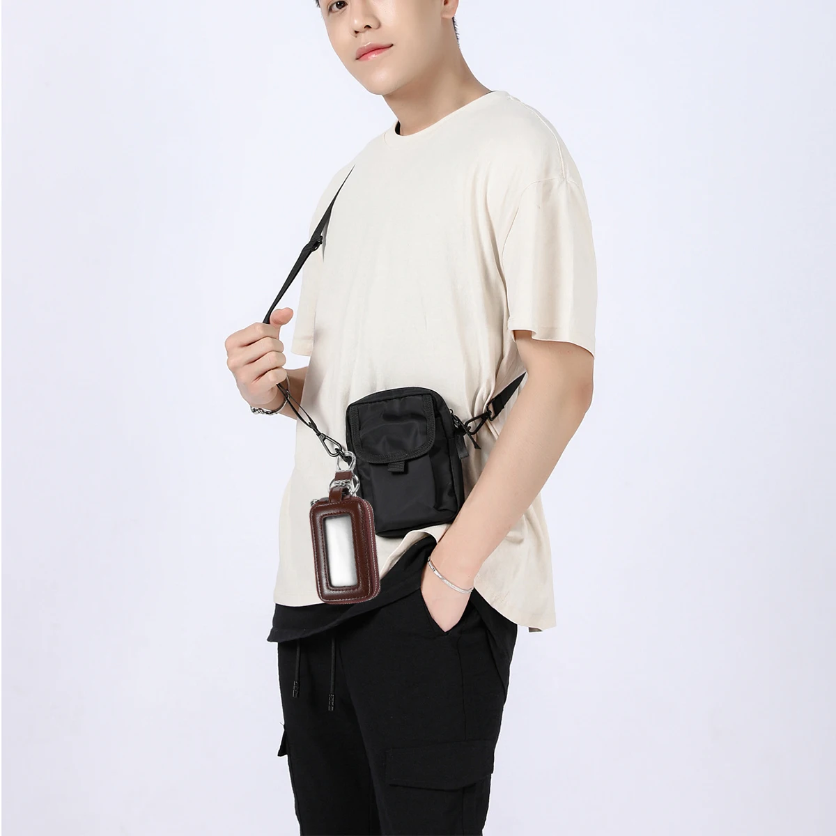 

Car Key Bag Cowhide Holder Zipper Remote Control Hanging Waist Pouch Durable Large Capacity Protect Keys Coins Cash Automotive