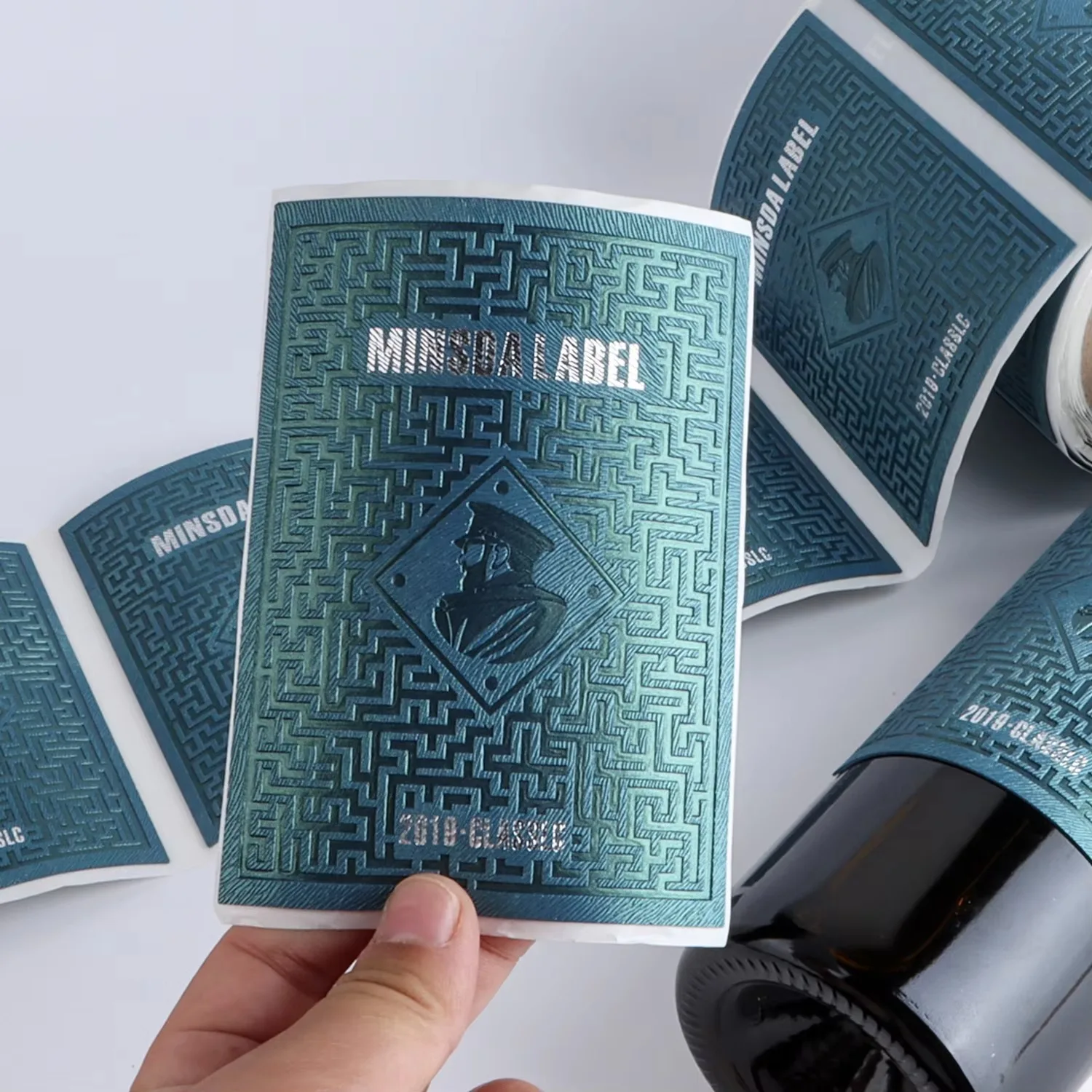 Custom | Textured PU PVC Leather Wine Label | Embossed Gold Silver Foil Waterproof Sticker for Wine Bottles