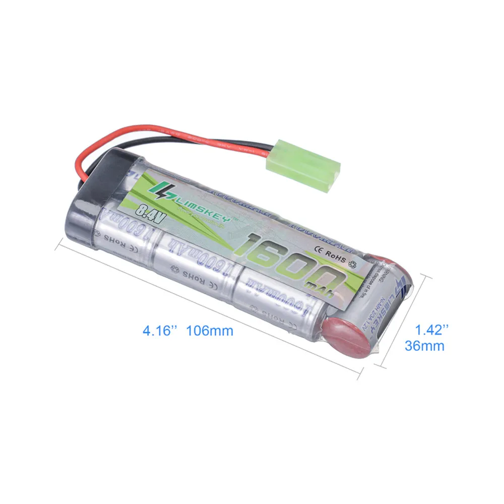 Paquete de batería plana NiMH 7S 2/3A 8,4 V 1600mAh con Mini conector Tamiya para pistolas Airsoft MP5, Scar, M249, M240B, M60