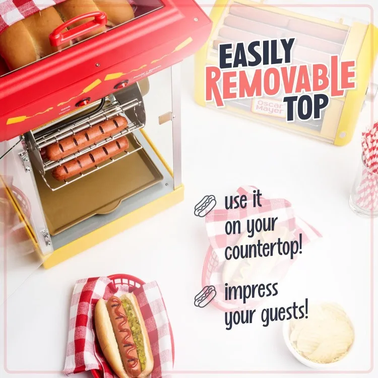 Oscar Mayer roda bianglala Hot Dog, pemanggang roti troli Hot Dog gaya Retro, mesin panggang 6 potong klasik dengan penghangat roti