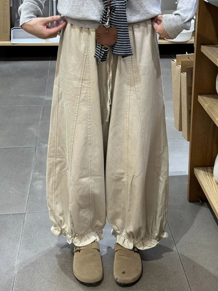 

Женские брюки-баллоны цвета хаки, весна 2026, новинка, широкие штанины, высокая талия, фасон «фонарик», повседневные, хлопковые, женские брюки