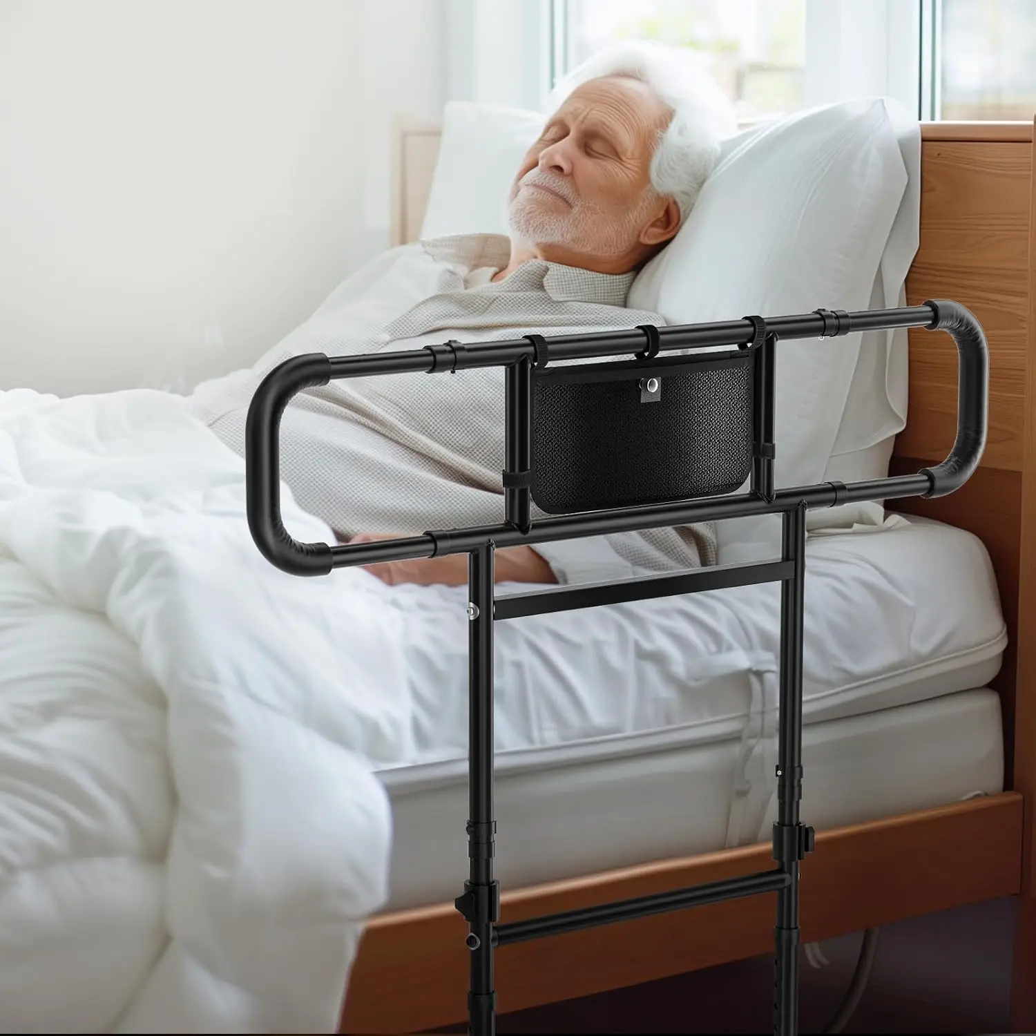 Trilhos de cama para idosos e adultos de segurança – Alturas ajustáveis e trilho lateral extensível, barra de assistência de cama dobrável, serviço pesado para idosos