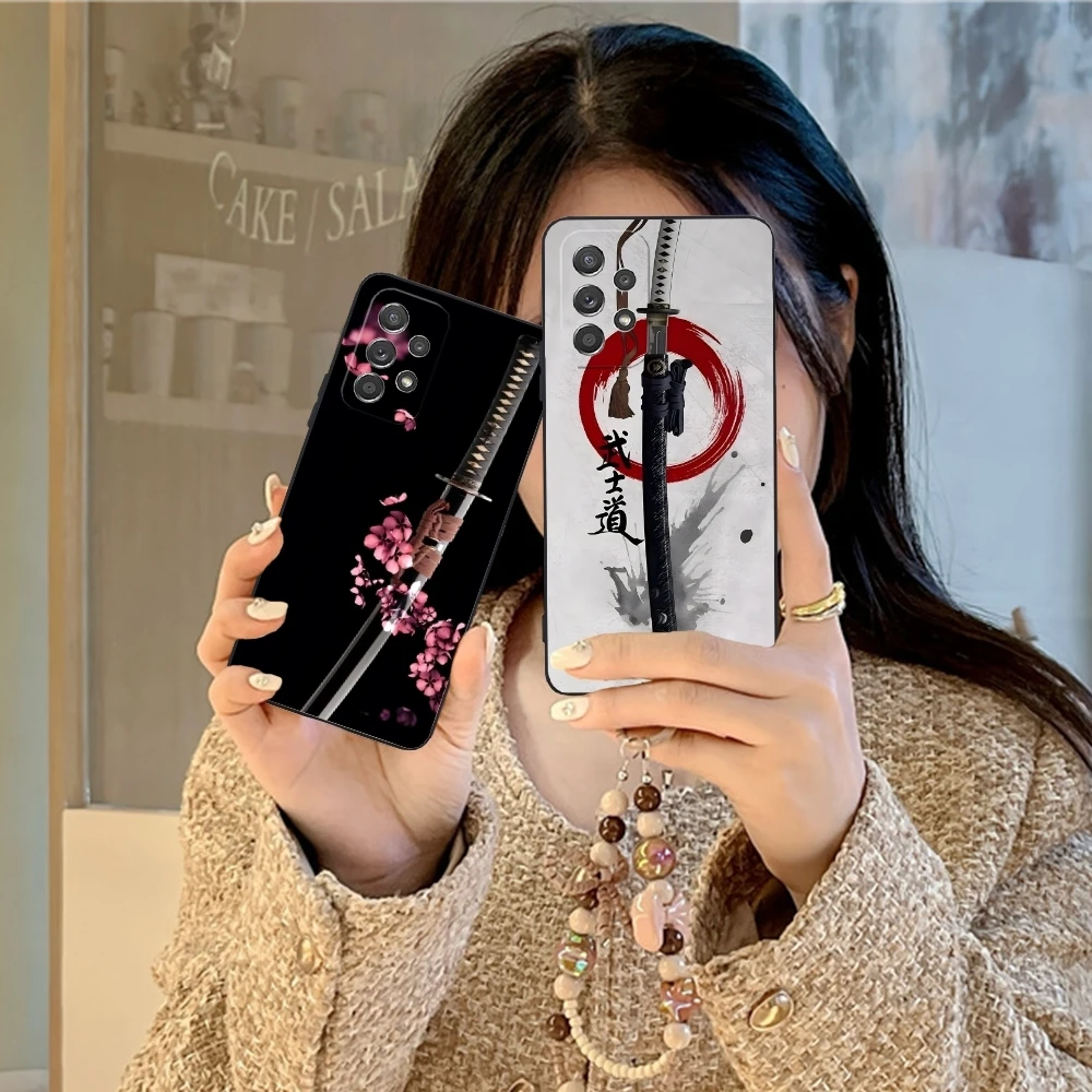 Katana Samurai Ronin Mobile Cell Phone Case for Samsung Galaxy A91 73 71 70 54 53 52 34 24 23 21 S 5G Black Phone Cover Shell