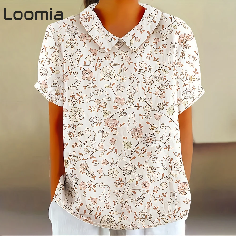

Vintage Flower Graphic T Shirts Summer Woman Clothing Lapel Korean Reviews Many Clothes Y2k Clothes Top Women Short Sleeve Tee