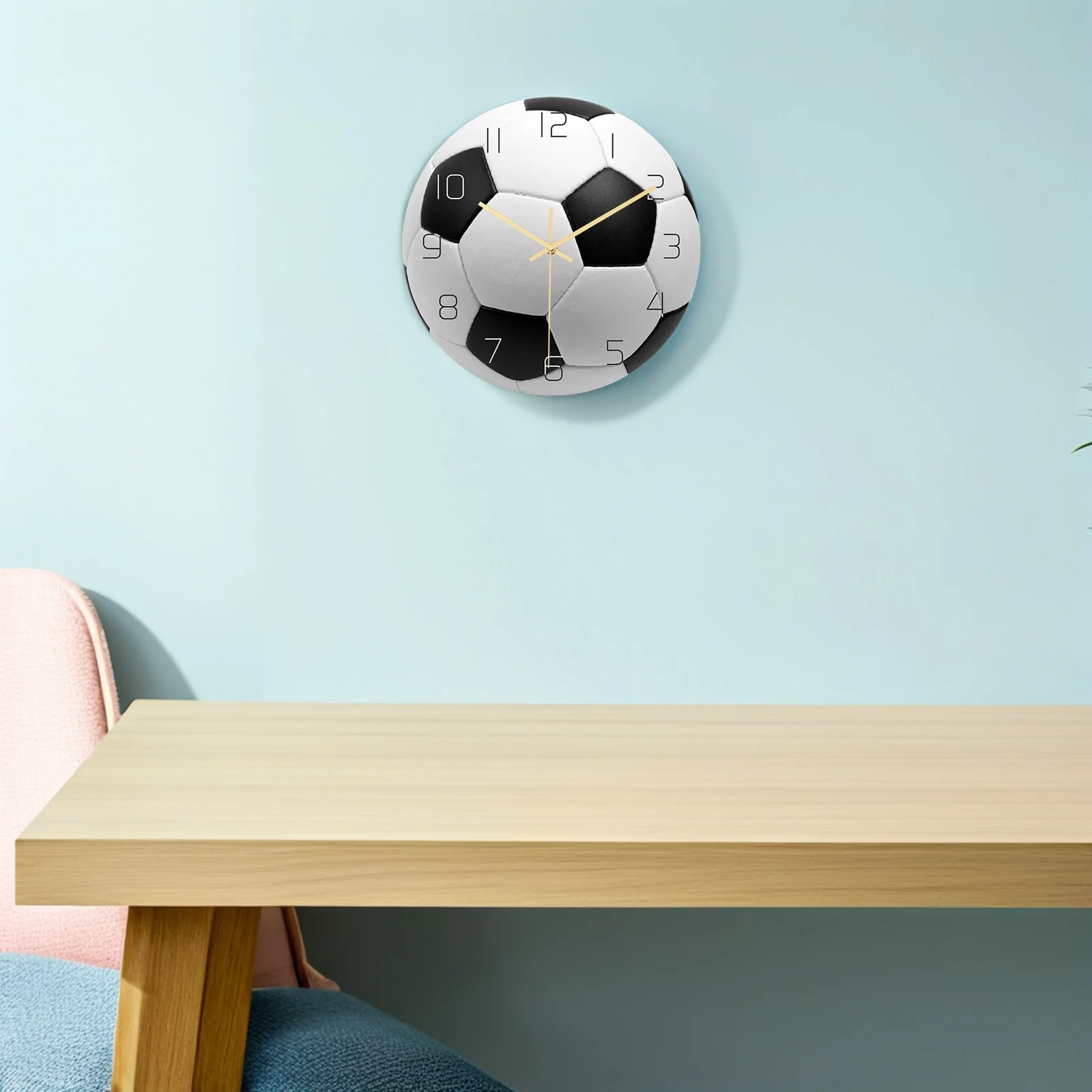 Large Number Football Wall Clock Acrylic Silent Running Mute Core Hanging Clock for Living Room Bedroom Study Office Home
