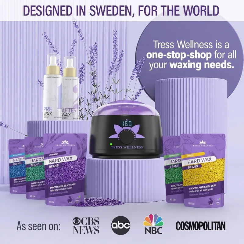 Tress Wellness Waxing Kit para Cera Brasileira, Fácil de Usar, Pele Sensível, Display Digital, Flor Roxa Preta