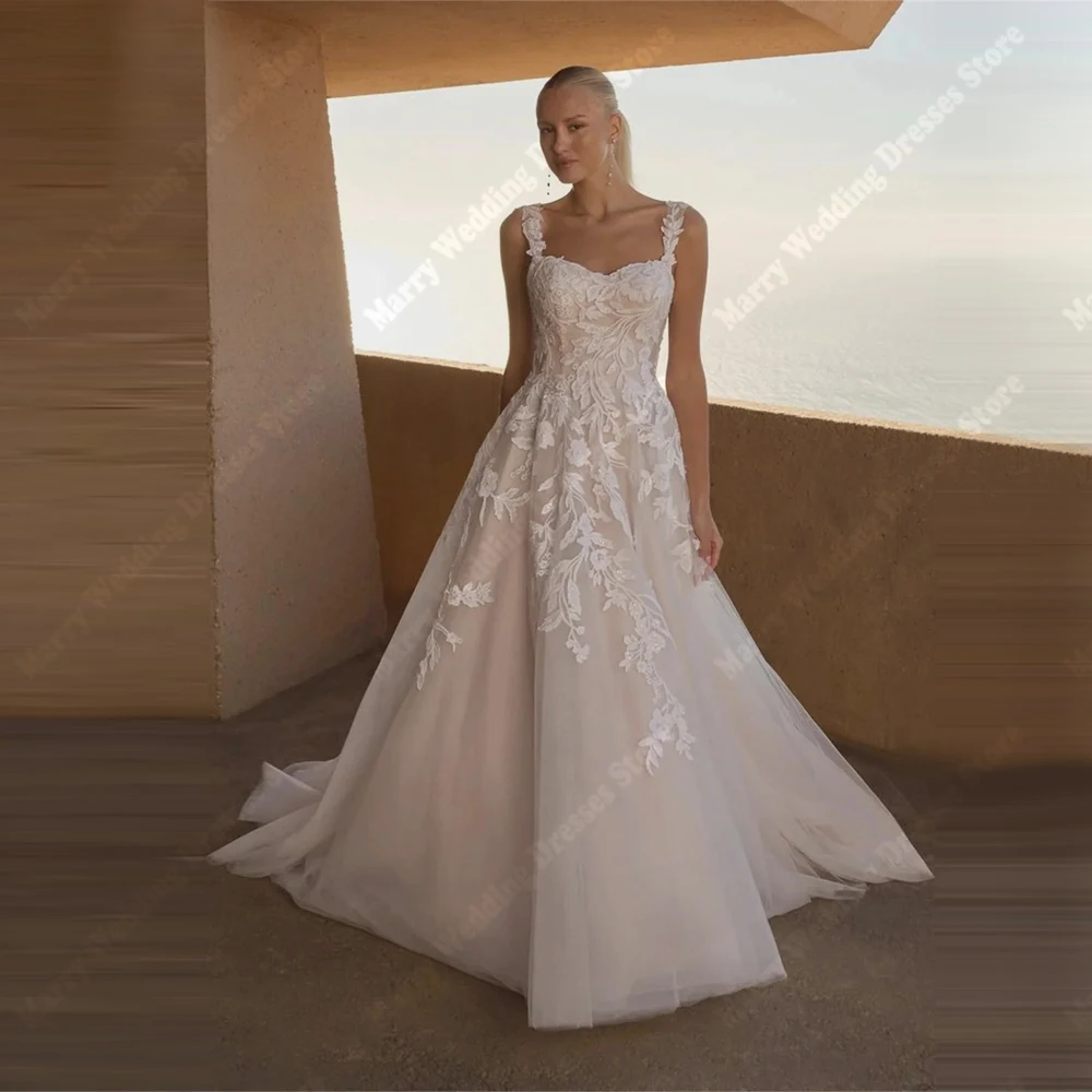 

Sexy Lace Printing Women Wedding Dresses Sweetheart Collar Lace Appliques Bride Gowns Mopping Length Vestido De Novia Customized