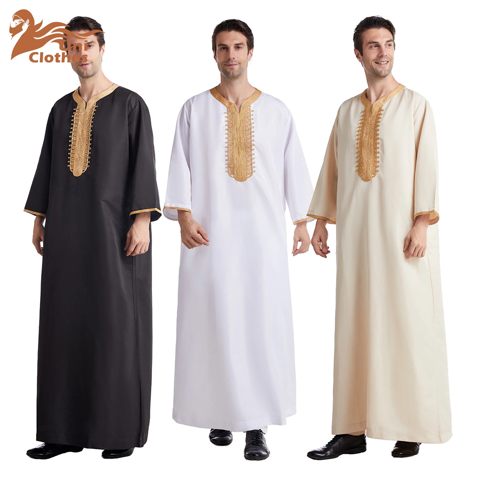 UNI 2024 Men Robe Eid Muslim Man Kimono Jubba Thobe Modest Islamic Dubai Saudi Abayas Prayer Abaya Kaftan Ramadan Morocco Dress