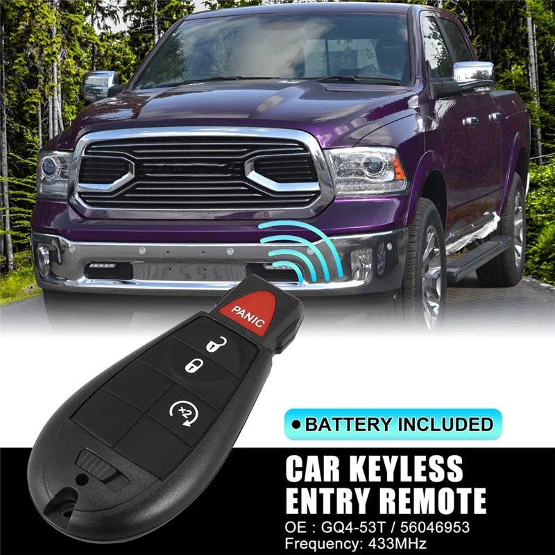 

Car Kit Key Fob For Dodge Ram 1500 2013-2021 2500 3500 4500 5500 2013-2018 Keyless Entry Remote Control GQ4-53T 4 Buttons-AS55