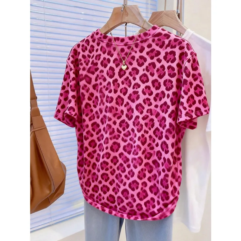 2026 Trendy Vintage Leopard Print Women T Shirt Casual Short Sleeve O-neck Animal Print Summer Oversized Streetwear Tops