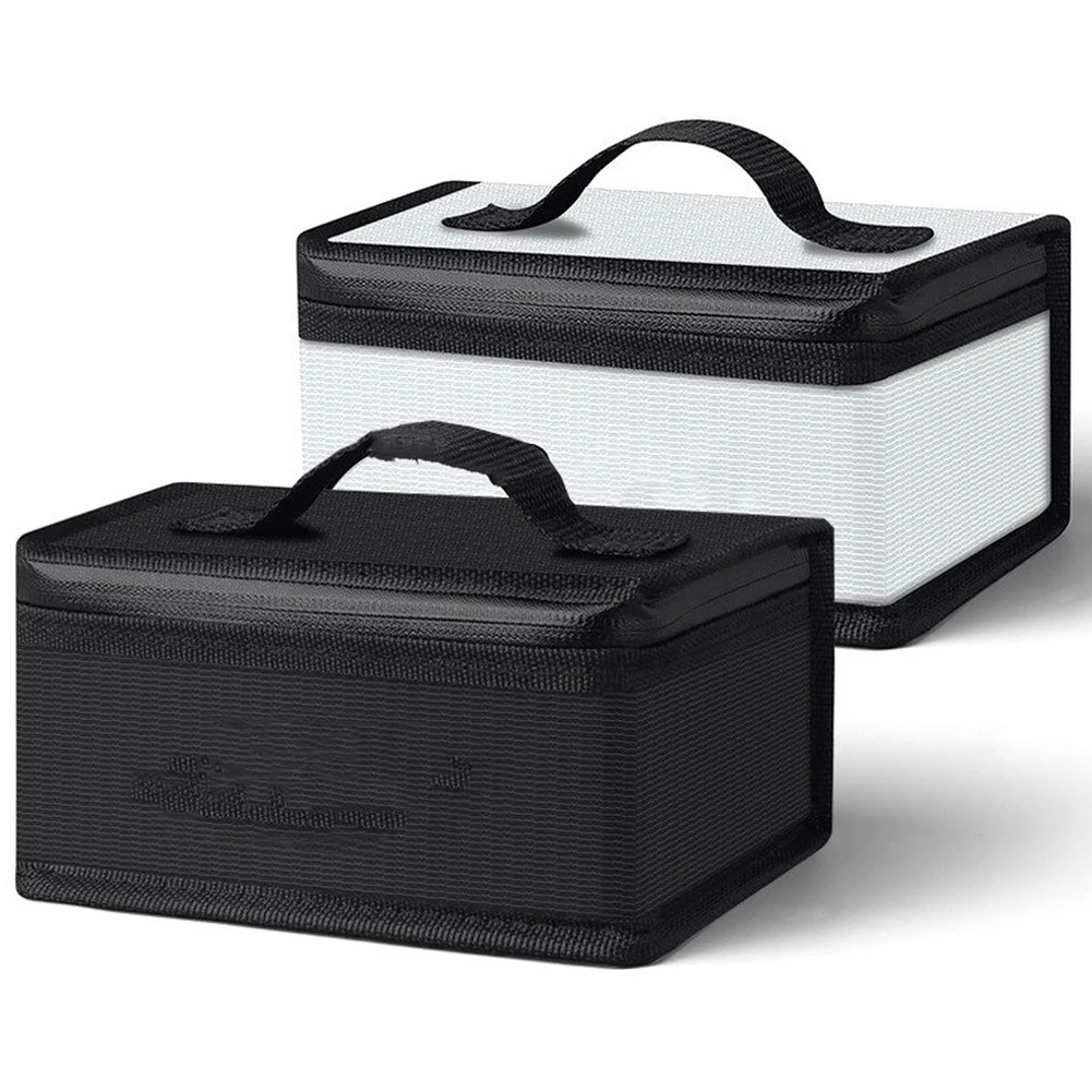 Lithium Battery Safe Bag Fireproof Explosionproof Bag Battery Guard Safe Box Portable Storage Handbag Black Silver