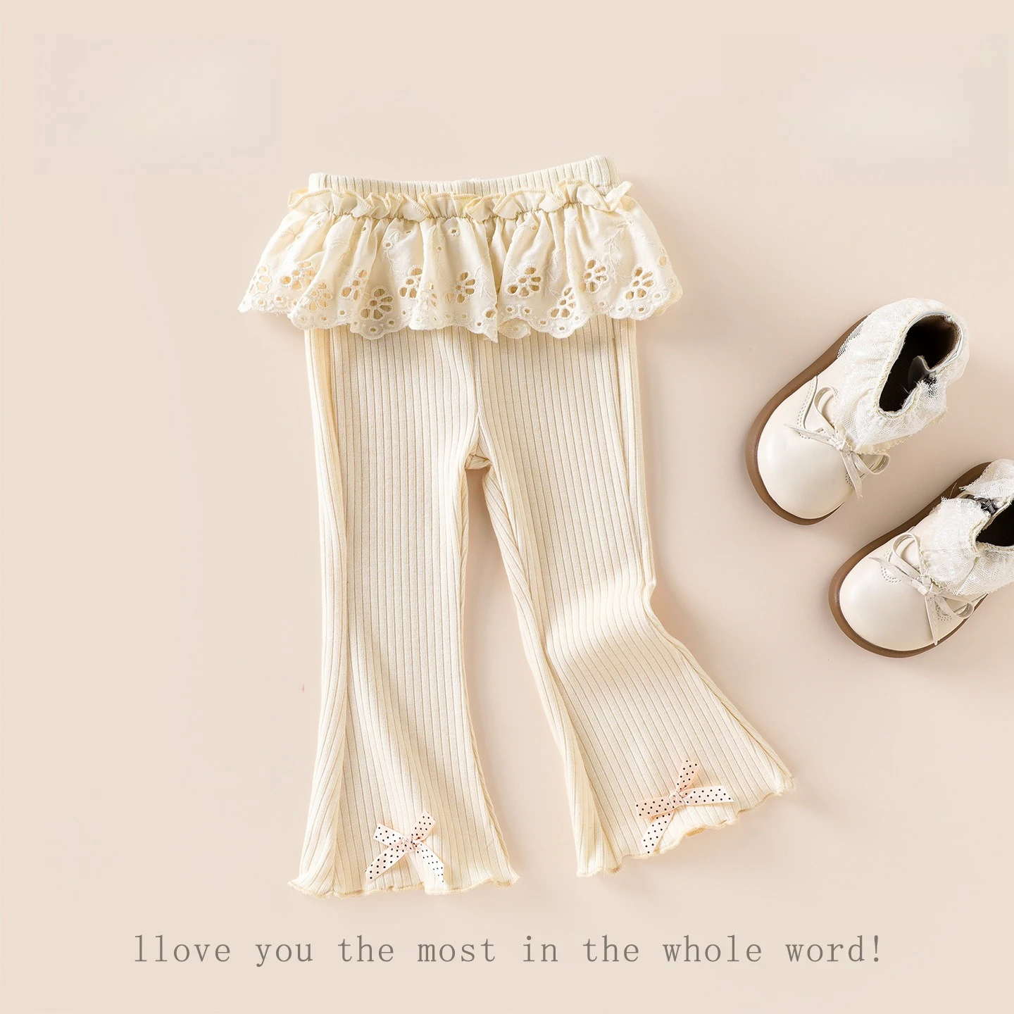 Girls' Spring and Autumn Leggings 2026 New Lace Bow Micro Flared Pants Little Girls