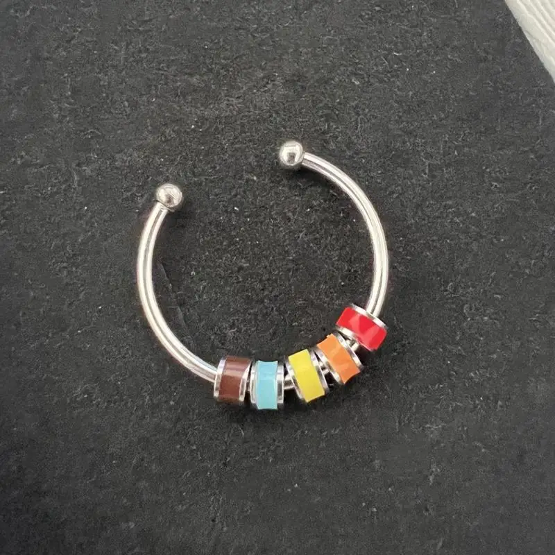 Women Men Adjustable Open Ring for Anxiety Relief Enamel Bead Decor Stylish Stress Relief Jewelry for Study or Travel