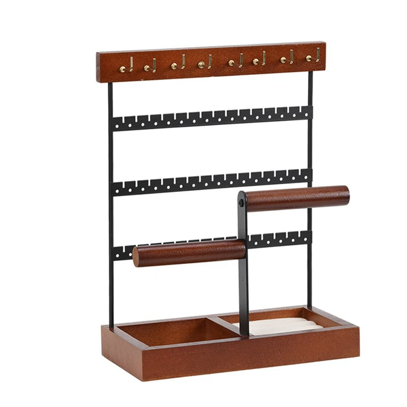 

Brown Biaxial Jewelry Stand Removable Solid Wood Base Ring Storage Box Earring Jewelry Rack Necklaces Rings Jewelry Box, Durable