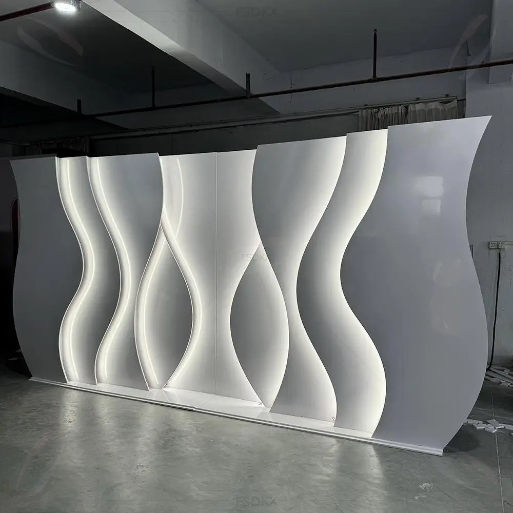 لوحة حائط خلفية زخرفية من مادة PVC خفيفة الوزن لمرحلة الزفاف لوحة تزيين الأحداث LED لقوس الزفاف #2