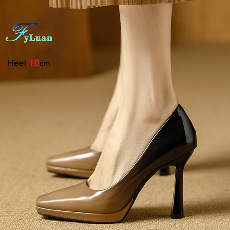 

Весенне-осенние женские туфли-лодочки цвета молочного чая, разноцветные, на тонком квадратном каблуке 10 см, с неглубоким вырезом, для вечеринок