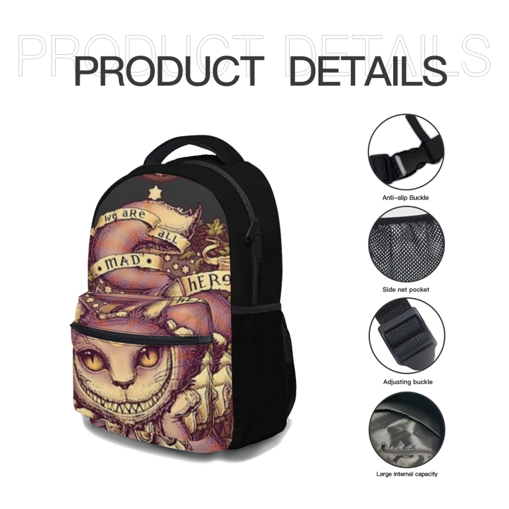 New Fashionable  CHESHIRE CAT Backpack Bag Large Capacity Trendy Book Bag Multi-pockets Adjustable 17inch