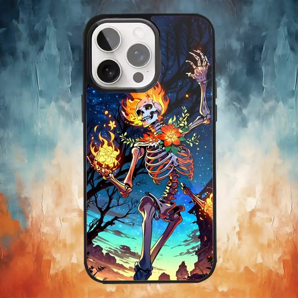 Esqueleto crânio arte caso de telefone para iphone17,16,15,14,13,12,11 plus, pro max magnético para carregamento sem fio magsafe