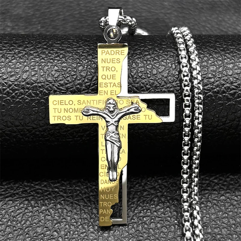 Crucifixion Cross Christ Necklace for Women Men Stainless Steel Silver Color Male Necklaces Pendants Religious Jewelry Gifts