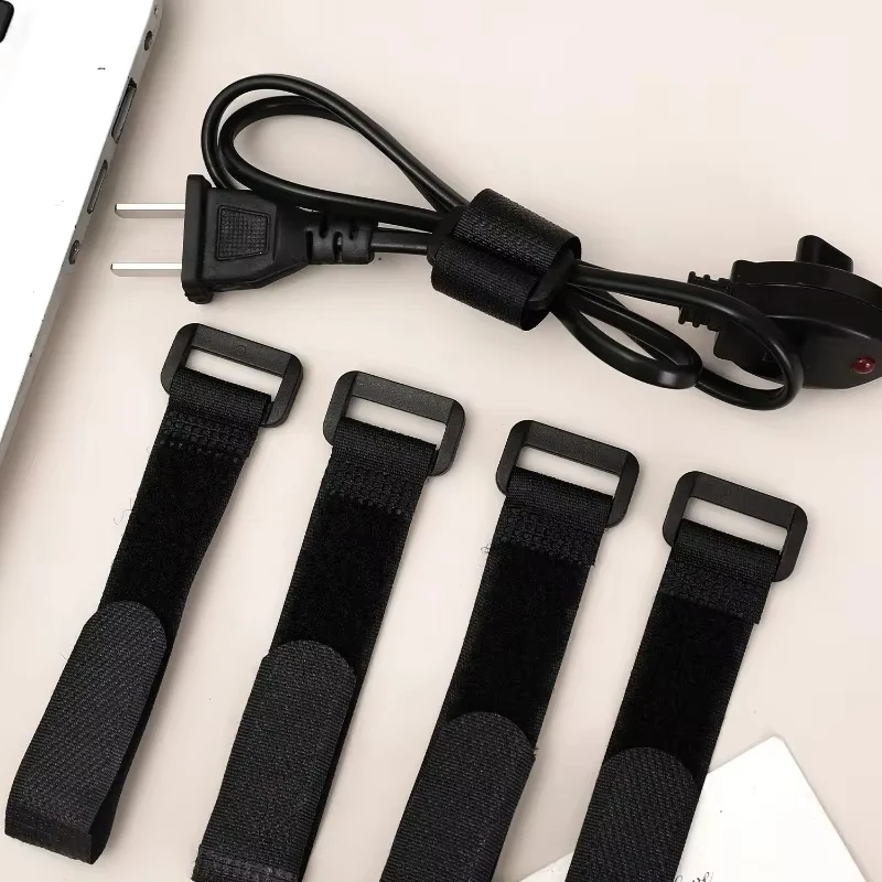 Schwarze Klettbänder wiederverwendbar aus Nylon Haken und Schlaufen Kabelbinder verstellbare Drahtbefestigung Spannbänder Kabelorganizer hält Leitungen geordnet verhindert Verwicklungen geeignet für Haus Büro Elektroni – Detail 5