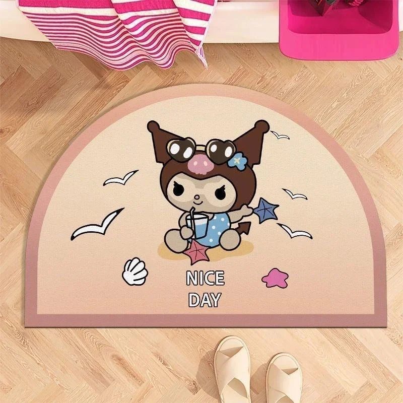 Cartoon Hello Kitty Beach Theme Half‑Round Diatomite Mat Fast‑Drying Water‑Absorbing Bathroom Entrance Rug